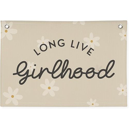 Boho Girls Room Decor,Long Live Girlhood Linen Banner Hanging Flag Flower Daisy Banner for Nursery Playroom Wall Decor Kids Bedroom Dorm Toddler Decorations Trendy Room 30x20 girlroom