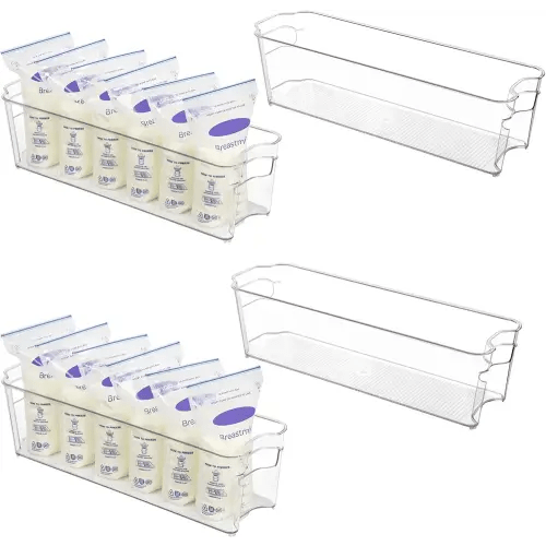 Vtopmart Breastmilk Storage Container 4PCS Set, Clear Freezer and Fridge Organizer Bins, Plastic Storage Bins for Breast Milk, Baby Pouches, Formula, Bottles and Yogurts, 4.3’’ Width, 14.7" Long