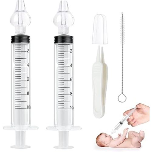 Aolso Baby Nasal Irrigator, 2PCS Nasal Syringe for Baby, Syringe Nasal Irrigator with Tweezers & Cleaning Brush, Baby Nasal Aspirator with Silicone Nasal Suction Tips Portable Baby Nasal Syringe