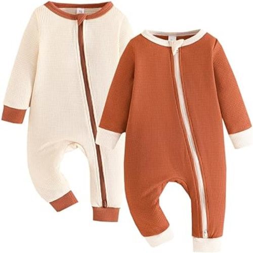 Bafeicao Unisex Baby Boy Girl 2 Pack Rompers Long Sleeve Two Way Zipper Romper One Piece Jumpsuits Clothes Sets