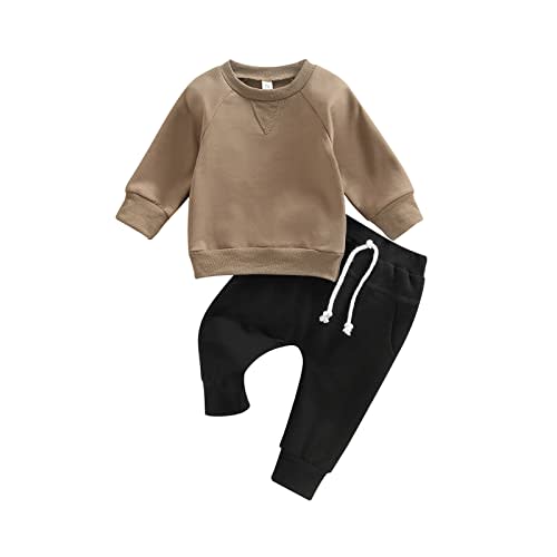 Toddler Baby Boy Clothes Solid Color Long Sleeve Crewneck Sweatshirt Top Casual Pants Set 2Pcs Fall Winter Outfits