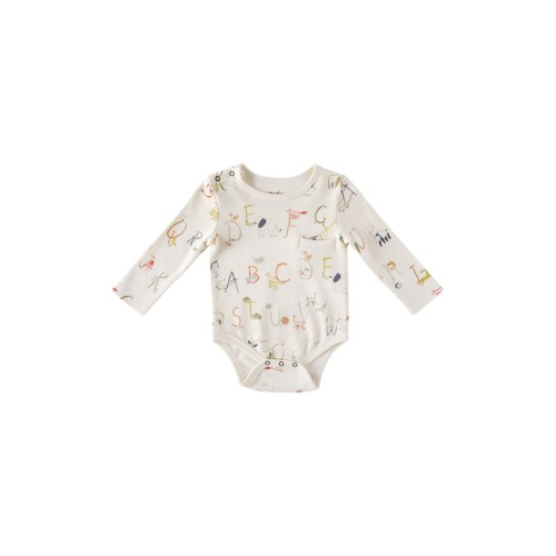 Alphabet Print Long Sleeve Organic Cotton Bodysuit, 0-3M