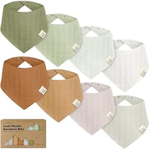 8-Pack Muslin Baby Bibs for Boys, Girls - Muslin Bandana Drool Bibs for Baby Girl & Boy, Drooling Newborn, Teething Toddler, Infant 0-36 Months, 100% Cotton Extra Absorbent & Soft (Pine)