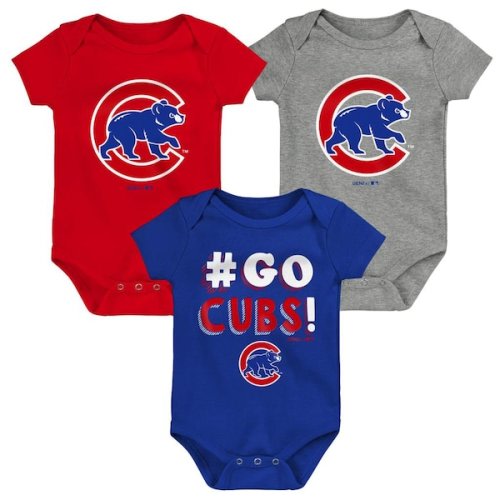 Infant Chicago Cubs Royal/Red/Gray Born To Win 3-Pack Bodysuit Set