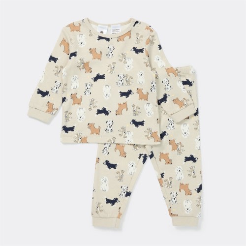 Dymples Baby Long Sleeve Dog Print Interlock Pyjama Set - Cream