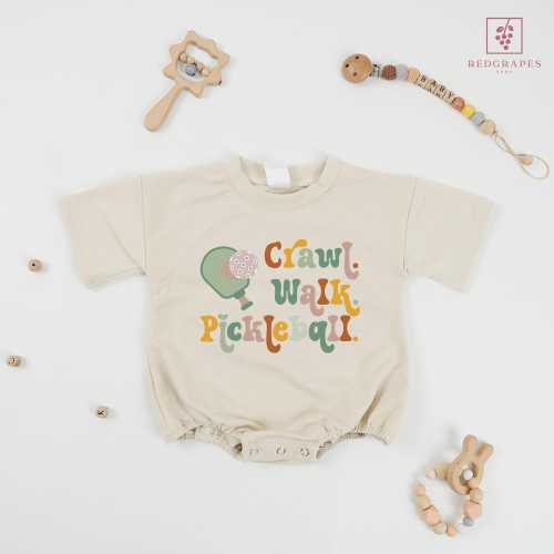 Crawl Walk Pickleball Baby Romper, Funny Newborn Outfit, Baby Shower Gift, Pickleball Baby Clothes, Pickleball Bodysuit, Cute Baby Tee