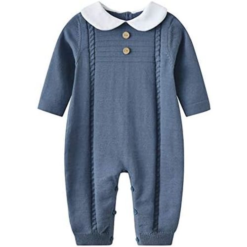 Baby Infant Boy Girl Peter Pan Collar Knit Sweater Romper Outfit Clothes One-Piece Coverall Baby Clothing Jumpsuit