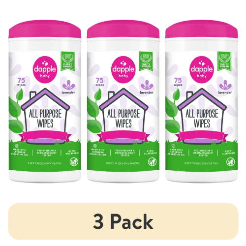 (3 pack) Dapple Baby All-Purpose Cleaning Wipes with Lavender Scent - 75 Plant-Based Wipes