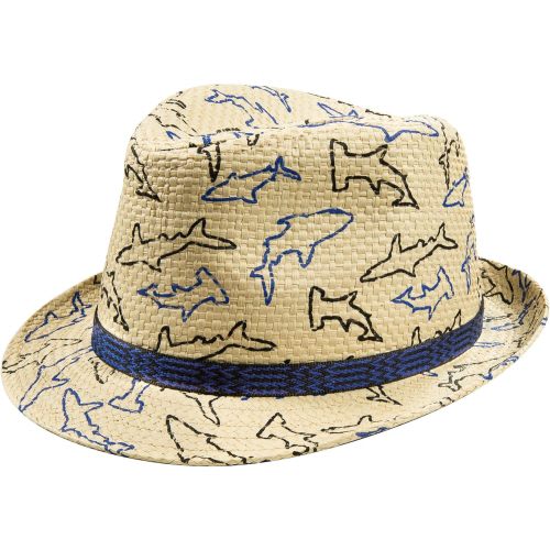 PEAK 2 PEAK Unisex Kids Straw Trilby Fedora Cap Felt Fedora Hat Short Brim Sunhat - 2-4T - Fish Print