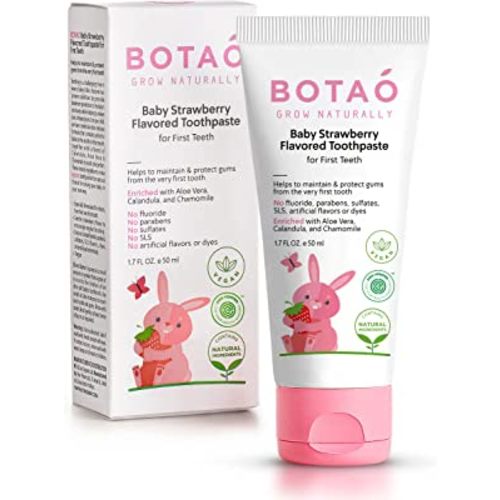 Fluoride Free Baby Toothpaste | Strawberry Flavored - Organic Training Natural Toddler Toothpaste for Toddlers | EWG Verified, Vegan, SLS Free, Safe to Swallow, Aloe Vera -1.7Oz