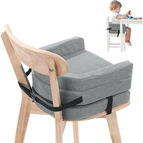 ROYALAY Toddler Booster Seat for Dining Table, Adjustable Height Booster Seat Pad for Kids Chair, 5.3inch Portable Booster Cushion with Straps, Travel Booster Seats for Baby Child Boys Girls(Grey)
