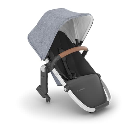 UPPAbaby RumbleSeat V2+ Second Lower Seat/Compatible with Vista V2 and Vista V3 / Adapters, Bumper Bar, Bug Shield Included/Gregory (Blue Mélange/Silver Frame/Saddle Leather)