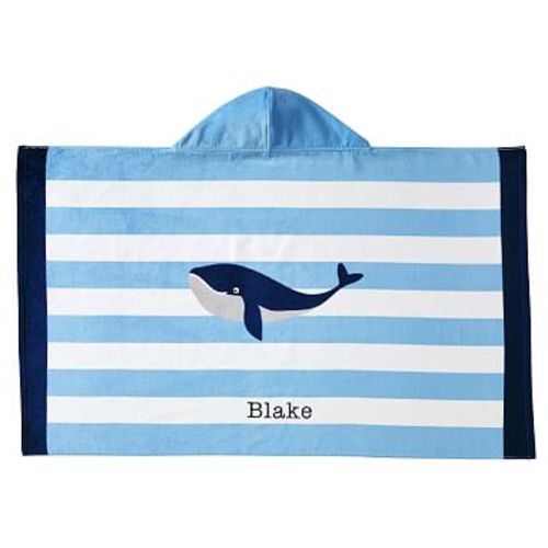 Whale Stripe Beach Hooded Towel, Blue
