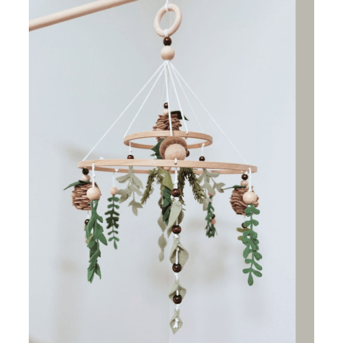 Nature Baby Nursery Mobile, Baby Crib Mobile, Handmade Wood and Felt