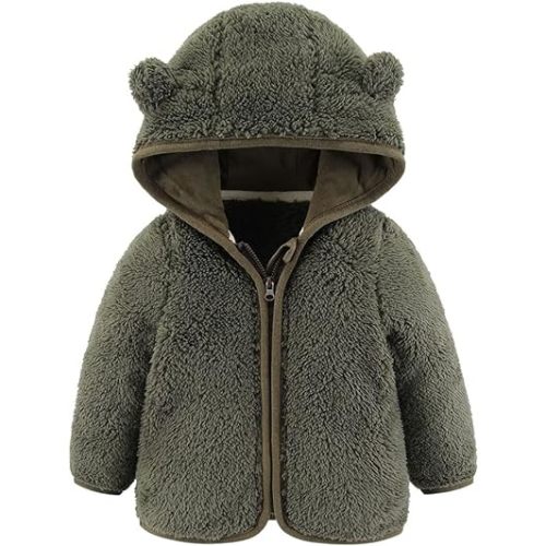 Newborn Infant Baby Boys Girls Cartoon Fleece Hooded Jacket Coat with Ears Warm Todder Kids Outwear Coat Zipper Up 0-6Y