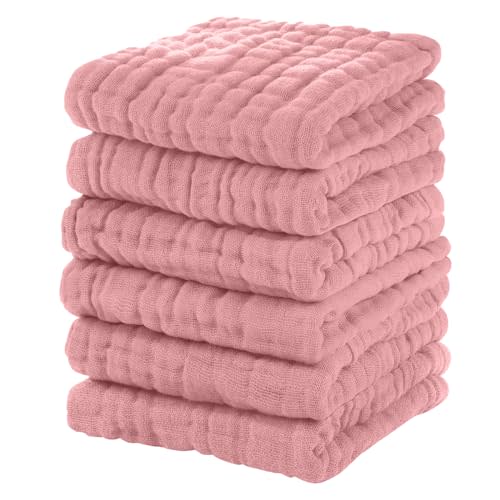 Unnivoll Muslin Baby Washcloths 6 Pack, 100% Cotton Wash Cloths for Babies, Large 12''X12'' Burp Cloths Absorbent and Soft for Newborn Infants Kids Boys Girls - Bean Paste