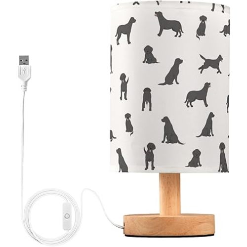 Wusikd Labrador Retriever Table Lamp Dogs LED Desk Light USB Nightstand Lamp with Non Slip Wood Base & Eye-Friendily Lampshade for Living Room Bedroom Dorm Home Office Desk Decor