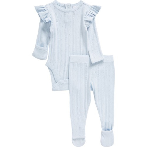Baby Bodysuit & Footed Pants Set, Newborn, Blue Feather