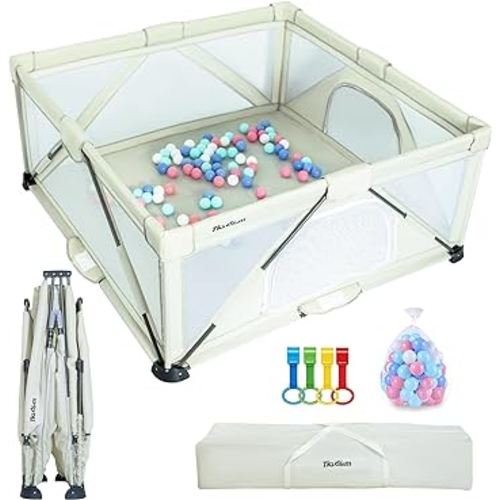 Baby Playpen Foldable, Tksd&m Large Play Yard,Playpen for Babies and Toddlers, Play Pens for Babies and Toddlers with Gate, Indoor & Outdoor Portable Play Pen