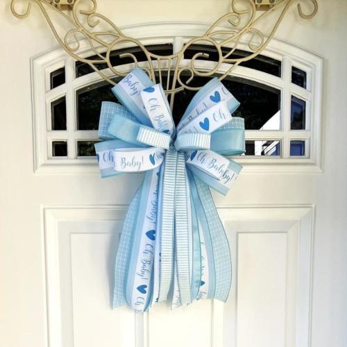 Blue Baby Shower Bow, Oh Baby! Baby Boy Decor, Gender Reveal Decoration, Baby Announcement Door Bow, It&#39;s a Boy Wreath Bow, Baby Shower