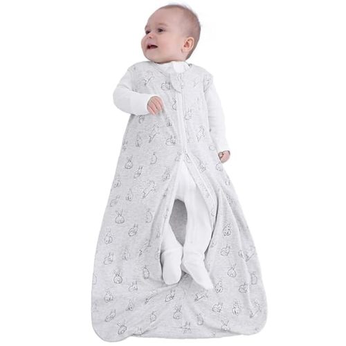 Owlivia Baby Sleep Sack Organic Cotton Sleeping Bag with 2-Way Zipper,100% Organic Cotton Wearable Blanket,Unisex Sleep Sack(Gray Rabbit, 3-12 Months)