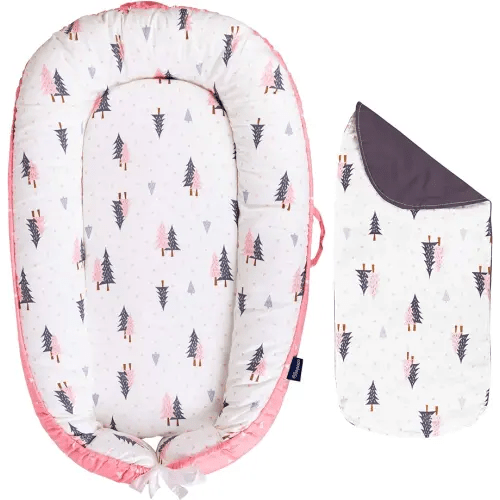Baby Lounger - Infant & Newborn Lounger with 2-Inch Mattress Pad, Soft Baby Lounger Cover, Waterproof Urine Liner & Pad Cover - Available in 15 Patterns - BL07 Cotton Pink Forest Pines