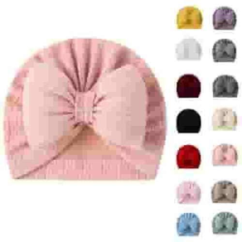 Zwiiyzr Baby Girl Turban Newborn Beanies Hat Top Bowknot Head Wrap Beanie Infant Girls Headwraps Toddler Kids Hats 0-3 Years Hot Pink