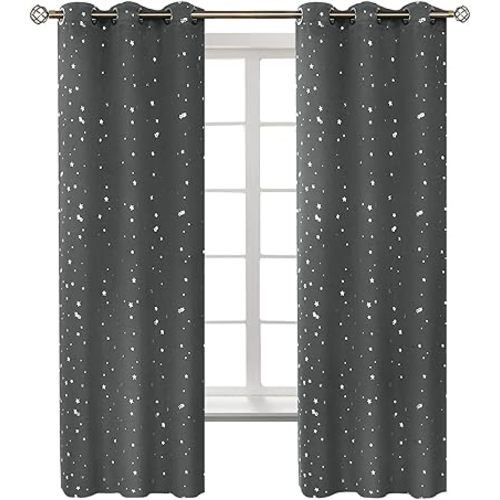 BGment Kids Blackout Curtains for Bedroom - Grommet Thermal Insulated Silver Star Print Room Darkening Curtains for Living Room, Set of 2 Panels (42 x 63 Inch, Dark Grey)