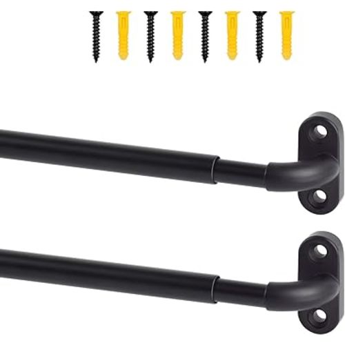 TYRON 2 Pack Screwed Sash Curtain Rod Adjustable 18-30 Inch, 3/8 In. Diameter, French Door Curtain Rods (Black)