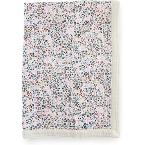 Little Unicorn Newborn Receiving Quilt | Ultra- Soft, Multi-Layered Muslin Fabric | Gift for Newborns & on-The-go (Pressed Petals)