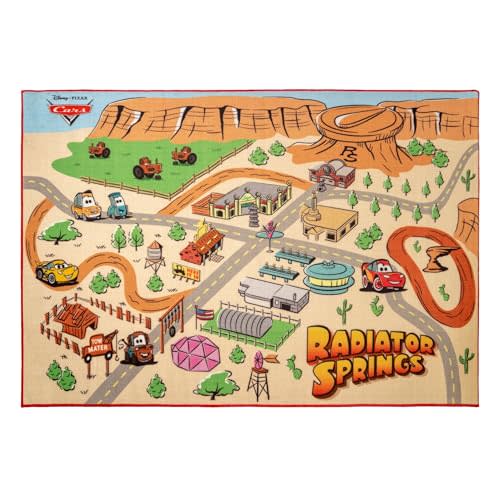 Gertmenian Disney Pixar Cars Licensed Indoor Kids Game Rug - 5x7 Standard, Nonslip, Ideal for Living Room, Bedroom, Game Room, Classroom, or Playroom - Radiator Springs Playmat, Multicolor/Tan, 31201