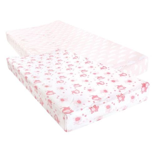 Luvable Friends Infant Girl Fitted Changing Pad Cover, Girl Basic Elephant, One Size