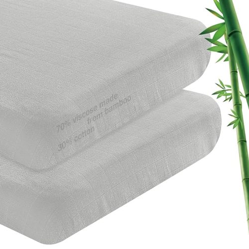Muslin Bedside Sleeper Bassinet Sheets to Fit AMKE, Mika Micky, Baby Delight, Milliard, MiClassic Bassinet, Soft Breathable Viscose Made from Bamboo Bassinet Sheet(34"x21"x5") for Boys Girls, Grey - Gray - Bedside Sleeper Sheet
