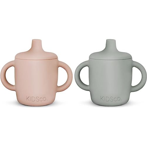 Silicone Sippy Cup and Training Cup for Baby 6 months+ Soft Spout and Handles Unbreakable Easy Grip for Babies 6-12 months and Toddlers 1-3 years 5oz/150ml (Grey Mist and Pink)