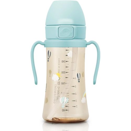 GROSMIMI Flip Top Spill Proof Sippy Cup, PPSU, BPA Free, 10 oz, Stage 2 Straw for Toddlers (Air Balloon)