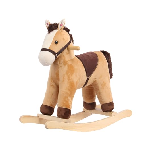 Rock My Baby Plush Rocking Horse, Soft Filling Ride on Pony, Rocking Animal with Realistic Sound, Stuffed Rocker,Light Brown,CPC Certified