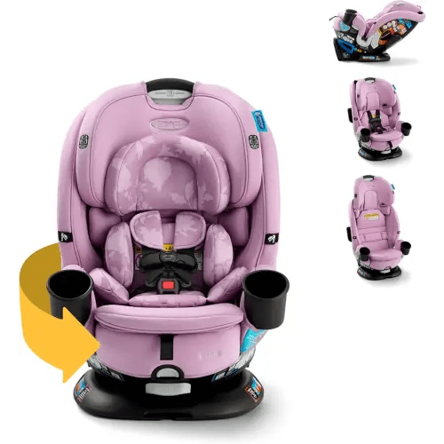 Graco Turn2Me 3-in-1 Rotating Convertible Car Seat, Lilac Mod, Rear-Facing Rotation, Forward-Facing Mode, Highback Booster Up to 100 lbs, Adjustable Headrest & Harness, Steel Reinforced Frame