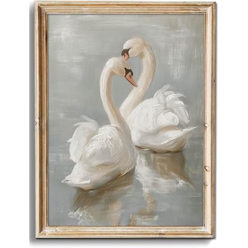 uniro Vintage Wall Art Prints Decor Classical Swan Canvas Oil Painting Poster Pastel Watercolor Swan Vintage Art Pictures Farmhouse Wall Decor for Nursery Bedroom Bathroom Office (8" x 10"-UNFRAMED)
