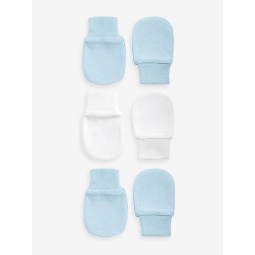White/Blue Baby Scratch Mitts 3 Pack