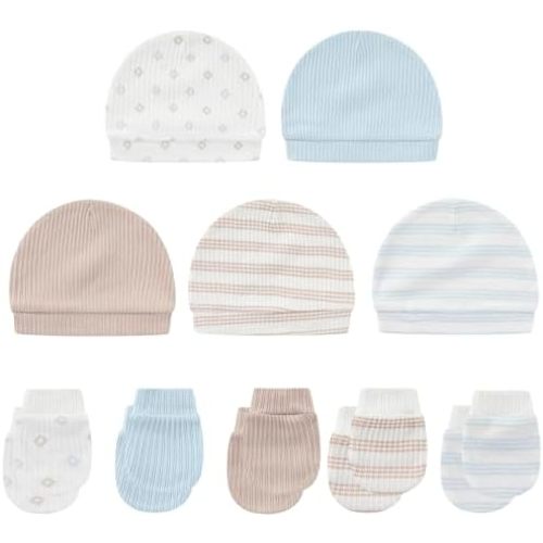 Baby Hat and Mittens Set Cotton Newborn Baby Hats Caps for Boys and Girls, 0-6 Months