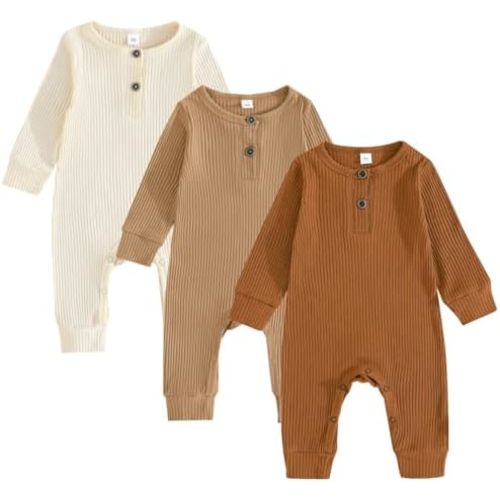 Bafeicao Baby Boy Girl 2/3 Pack Solid Romper Ribbed Short/Long Sleeve Bodysuit Jumpsuit Infant Knitted Outfits Clothes