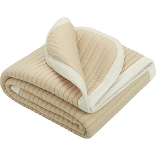 NTBAY Jersey Cotton Quilted Toddler Blanket, Breathable and Warm for Boys and Girls Baby Blanket, 30x40 Inches, Camel Stripe