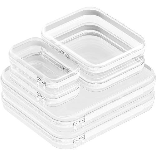 6 Pack Clear Hard Shell Zipper Case, Hard Plastic Zipper Pouches (2 Large, 2 Medium,2 Small), Diaper Bag Storage Organizer Box, for Travel of Makeup Bag, Toiletry Bag, Electronics & Toys