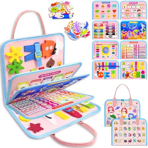 Exorany Busy Board Montessori Toys for 1 2 3 4 Year Old Girl & Boy Birthday Gifts, Busy Book Learning Sensory Toys for Toddlers 1-3 2-4, Toddler Travel Educational Activities Fine Motor Skills