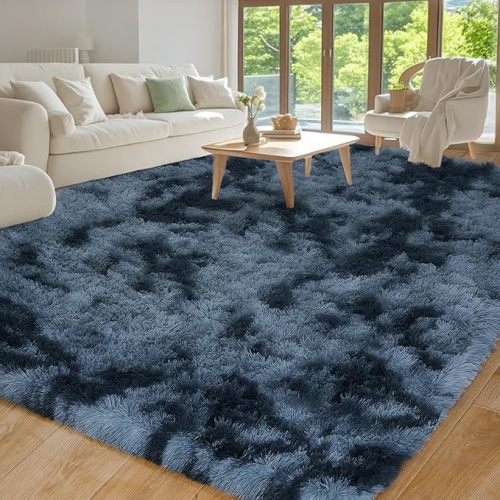 8x10 Area Rugs for Living Room Bedroom, Ultra Soft Fluffy Tie-Dyed Blue Grey Large Rug Carpet for Bedroom, Upgrade Non-Slip Fuzzy Shag Rugs for Nursery Boys Girls Kids Room Modern Indoor Home Decor