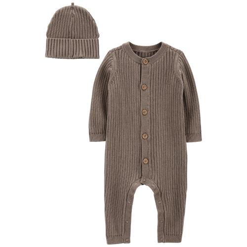 Baby 2-Piece Sweater Jumpsuit & Cap Set - 3M - Style,Brown