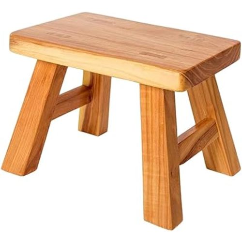 Sturdy Step Stool Footstool Solid Wooden 11 inch for Kids Adults Plant Stand Plant Stand Fishing Stool (Natural), Small