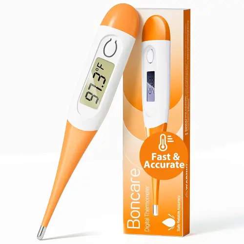 Boncare 10 Seconds Digital Thermometer for Adults and Kids - Accurate & Safe Rectal Thermometer for Baby with Fever Alarm, Oral Thermometer FSA HSA Eligible (Orange)
