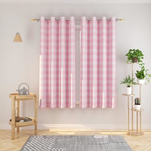Curtains Pink and White Buffalo Gingham Check Curtain Panels 63 inches Long Living Room Drapes Plaid Checker Kitchen Bedroom Window Treatment Set 2 Panels Grommet Top - Plaids Pink&white - 52" W x 63" L