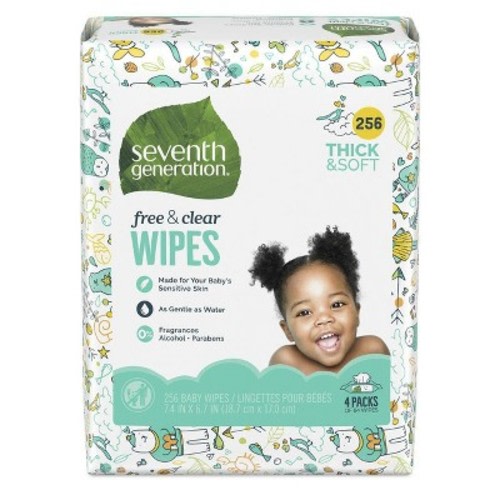 Seventh Generation Free & Clear Baby Wipes Pop-up Seal Unscented and Sensitive - 256ct